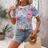Damen Sommer Kurzarm Rundhals Blumenmuster Pullover T-Shirt Top