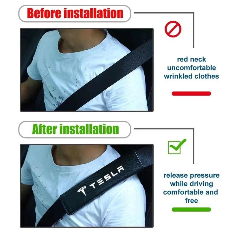 Car Sticker 2025 New Tesla Car Seatbelt Shoulder Pad Cover Carbon Fiber Seat Belt Protector Cushion For Tesla Model 3 X S Y