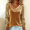 Women Tops Piled Collar Sequined Long Sleeves Velvet Texture Blouse Solid Color Loose Fit Stretchy Casual Tops Party Work Date Wear