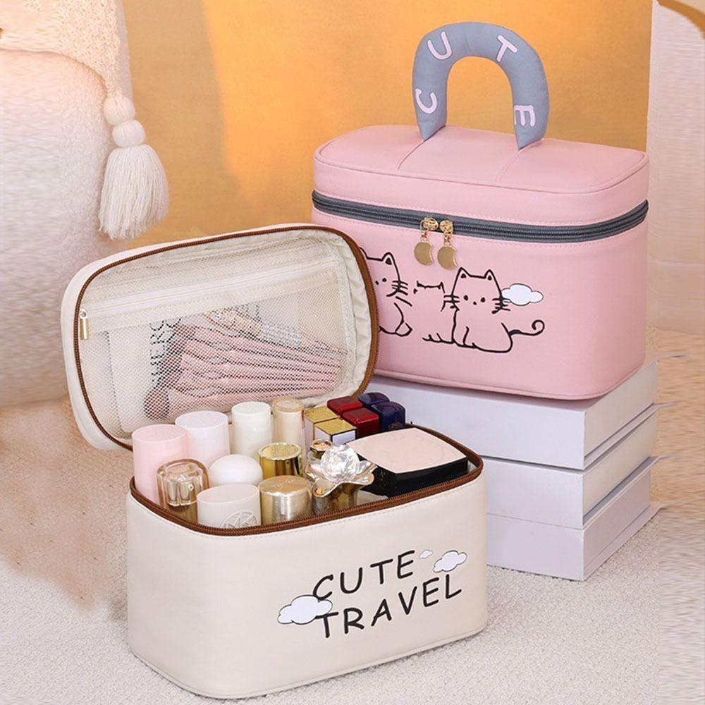 Portable Travel Makeup Bag with Handle Toiletry Pouch Versatile Cosmetic Bags School Supplies