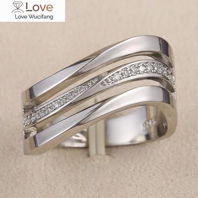 Fashion Wave Design Band Rings for Women and Men Silver Color Micro Paved Cubic Zirconia Personality Party Accessories