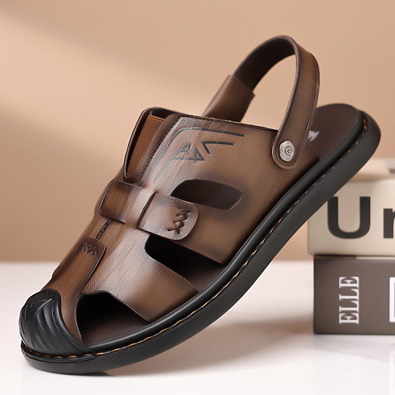 

Fashion Fashionable New Summer Men s Hollow Breathable Non Slip Sandals Outdoor Men s Comfortable Simple Leisure Baotou Beach Shoes 38 коричневый