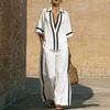 Cross-border Amazon Foreign Trade Women's Fashion Loose Casual Contrasting Color Short-sleeved Shirt and Wide-leg Pants Two Old Money Style