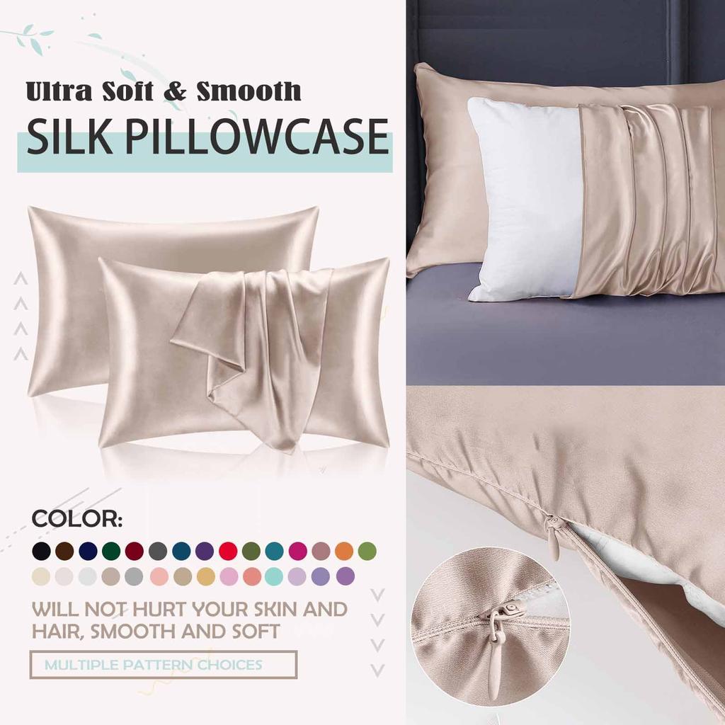 Silk Pillowcase For Hair And Skin With Zipper, Soft, Breathable, Smooth And Cool Pillowcase For Sleeping