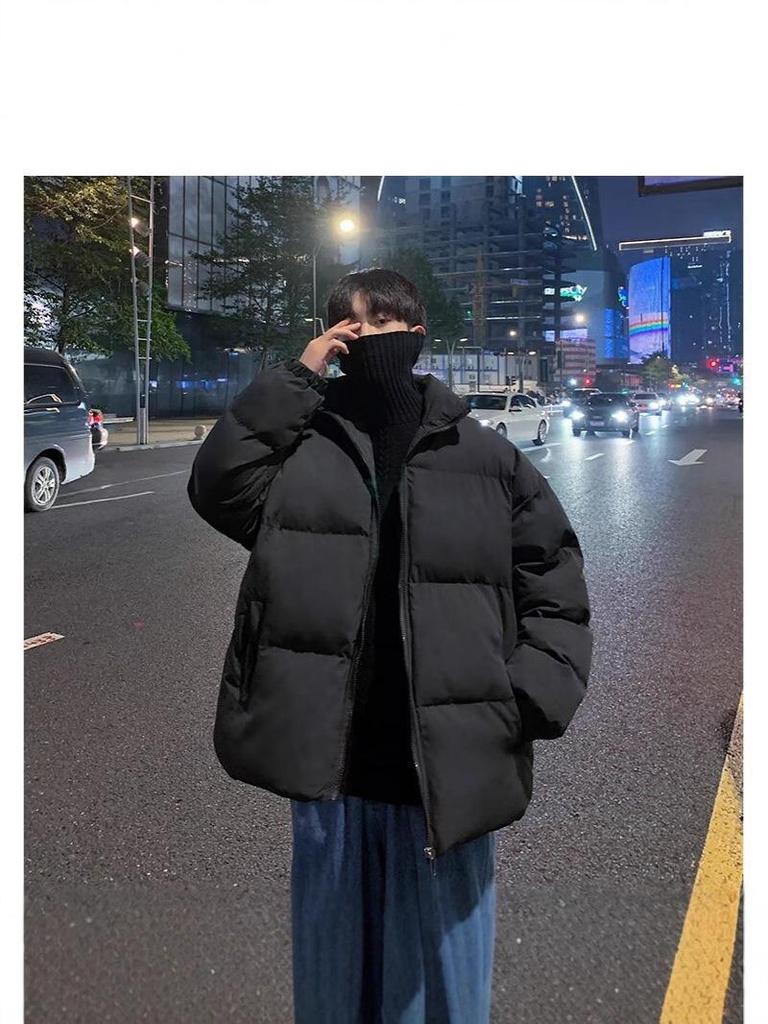 Men's Thick Winter Cotton-Padded Jacket with Loose Stand Collar
