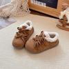 Korean Style Double Bow Furry Winter Shoes for Girls, Ages 1-6, Plus Velvet Cotton.