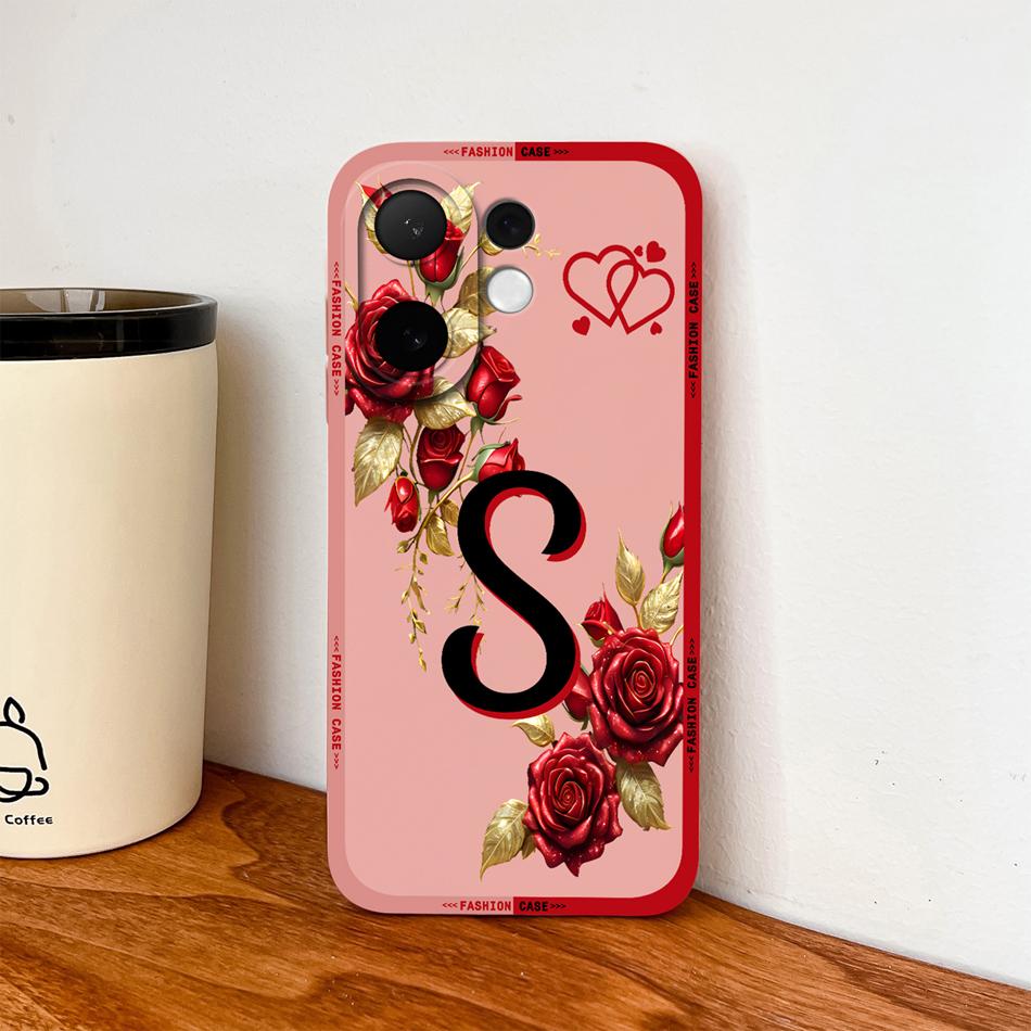 For Vivo V60 Lite 5G Phone Case Fashion Rose Letters Soft Liquid Silicone Housing For Vivo V 60 Camera Coverage Anti Drop Shell