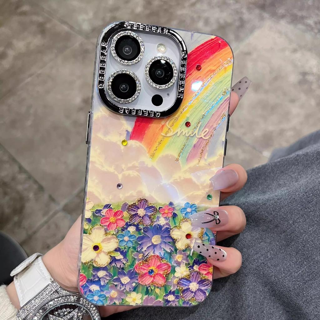 Rainbow Oil Painting Butterfly Suitable for Apple 16 Mobile Phone Case IPhone 15 ProMax Blue Flash Lens 14 Protection Case
