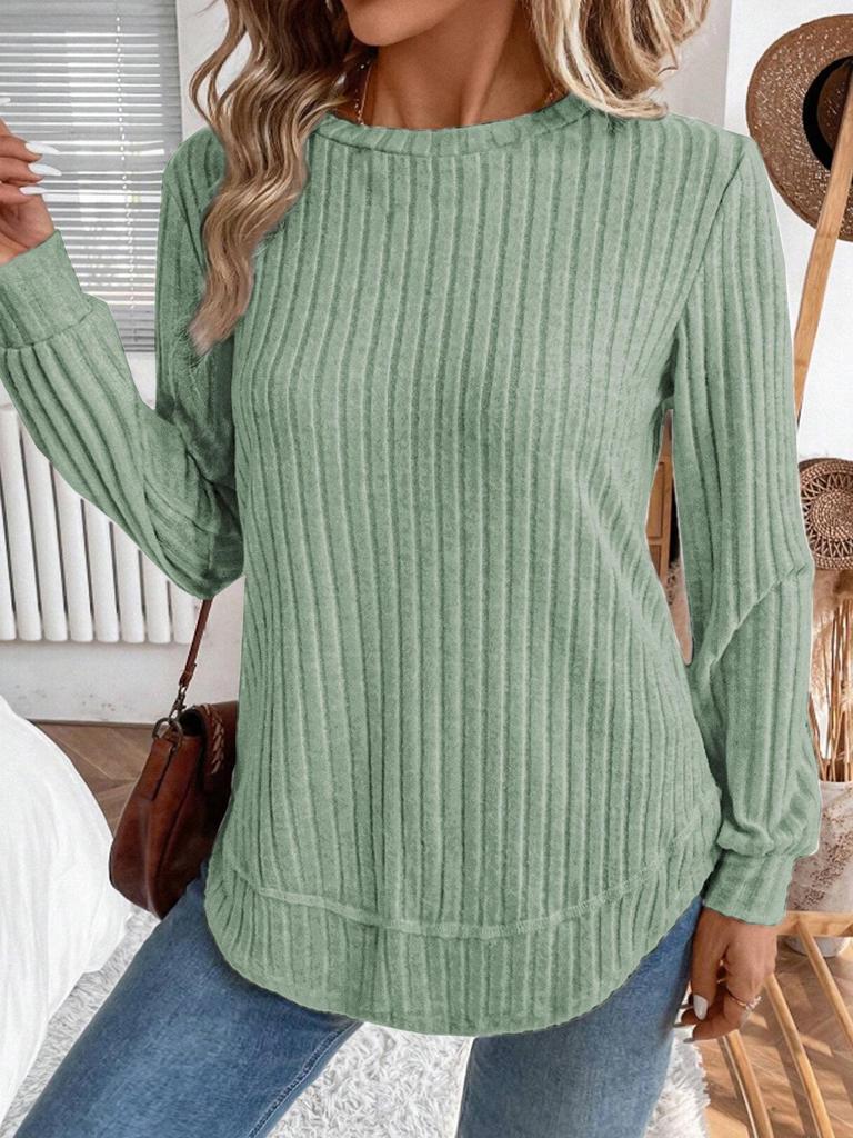 2025 Autumn Women's Long Sleeve Knit Pullover - Solid Color, European American Style, Versatile Round Neck