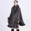 Women's Imitation Rex Rabbit Fur Collar Shawl Cape - Large Size, Knitted Loose Fit Cardigan for Autumn and Winter