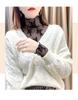 Women's High-End Lace Base Layer Top, Autumn/Winter, Velvet Warmth, Mesh Jacquard Collar, Slightly Sheer, Stylish Design