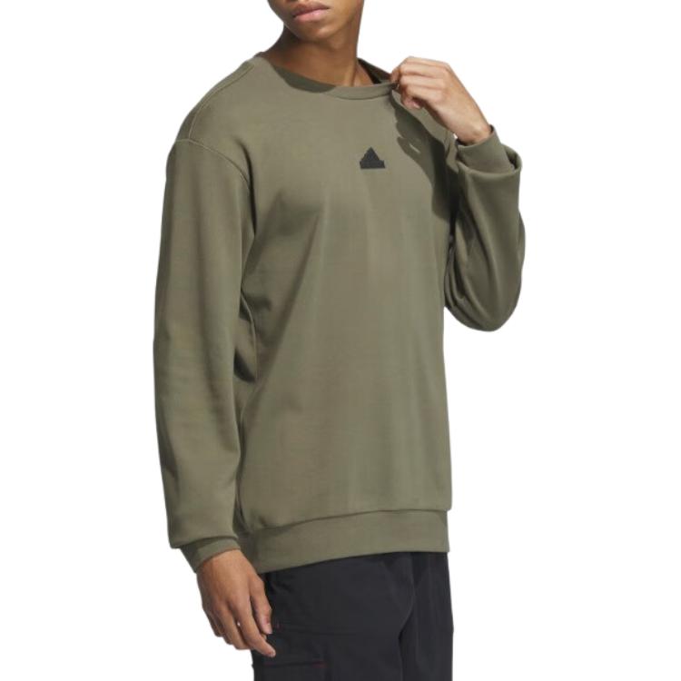 adidas Felpa casual a maniche lunghe girocollo da uomo a tinta unita Verde IP4961