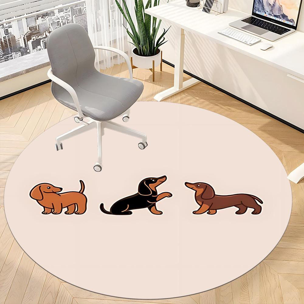 1pc Dachshund Puppies Office Round Area Rug, Under Office Chairs Bedroom Living Room Home Decor, Room Deco