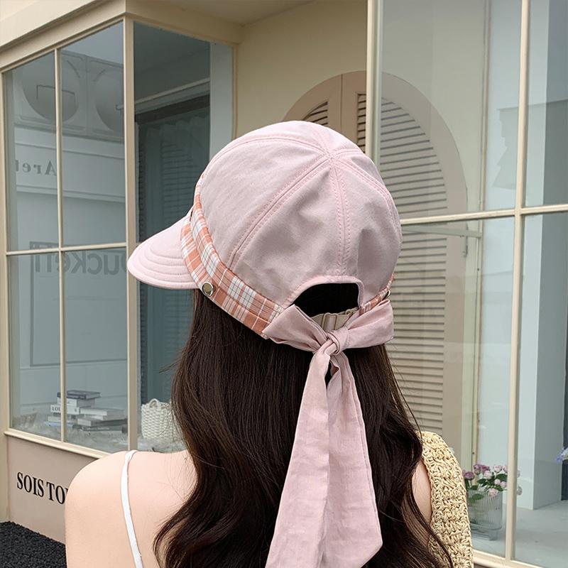 Spring and Summer Plaid Hat for Women's Outdoor Travel, Large Eaves for Shade, Can Hang Mask, Duck Tongue Baseball Cap