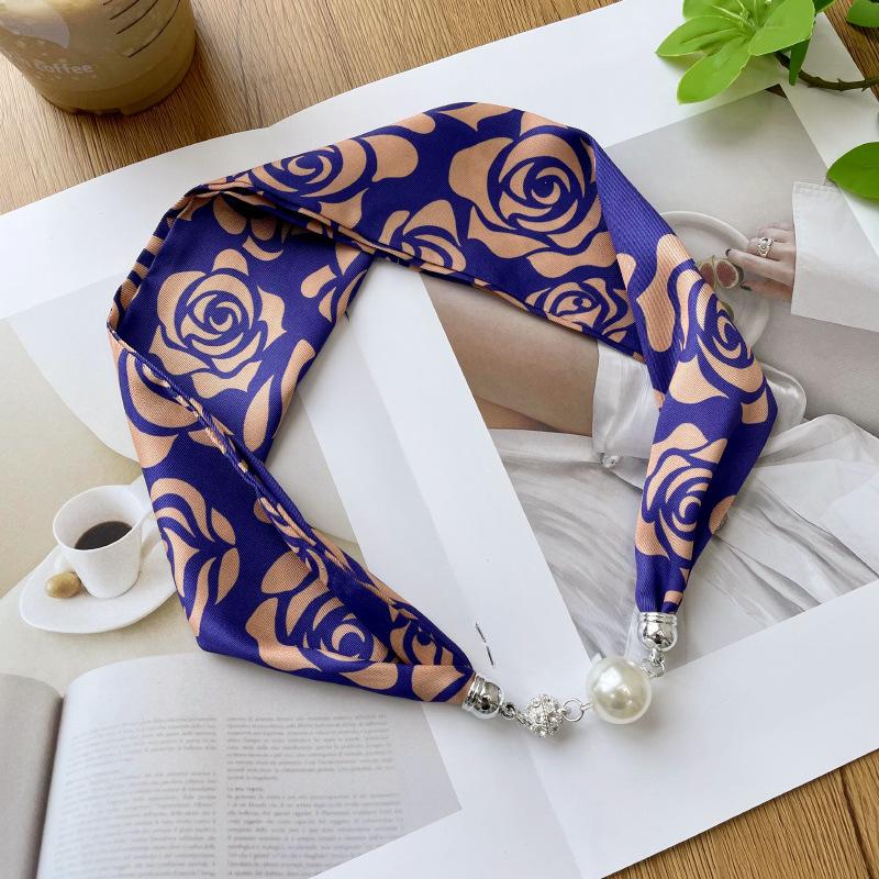 > New Magnetic Pearl Silk Scarf Necklace: Versatile High-End Neckerchief & Wrist Scarf
