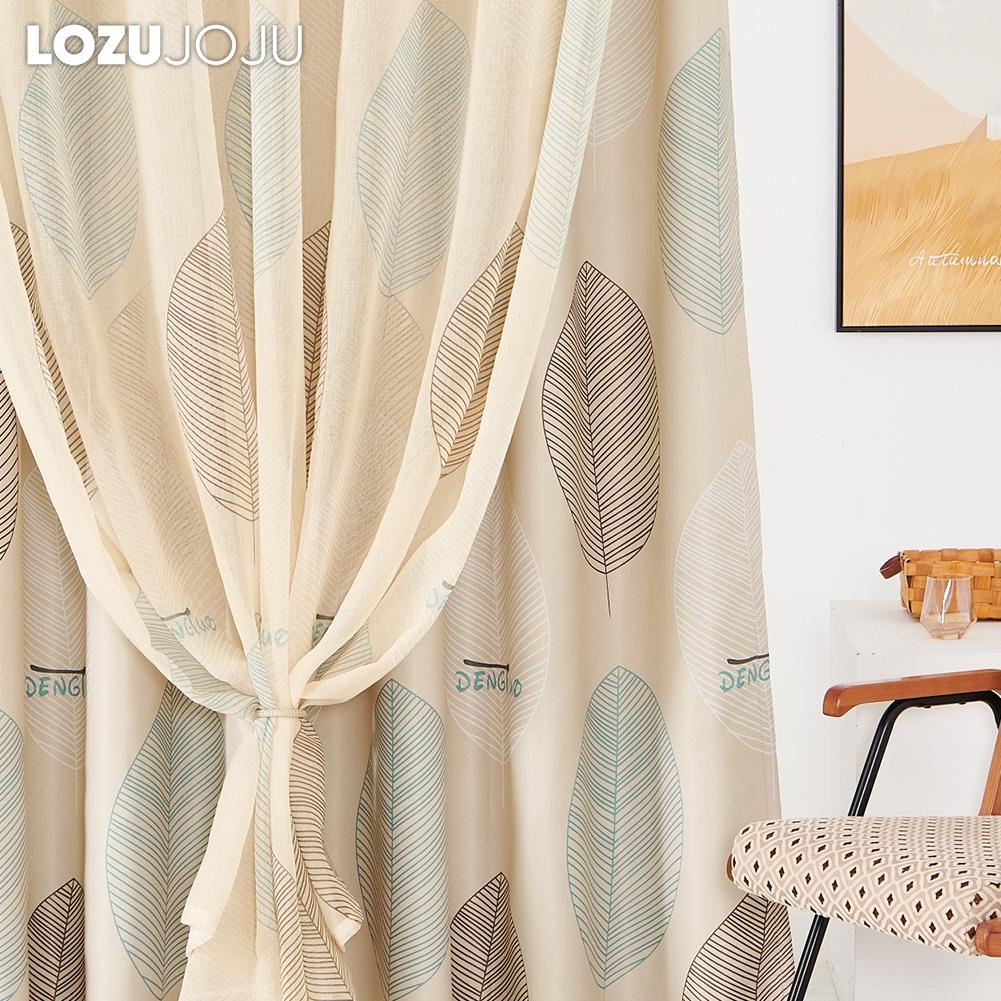 

Набір затемнених штор LOZUJOJU та штор із принтом листя тюлю для віконних штор у вітальні та спальні A Set W150cm x L250cm бежевий