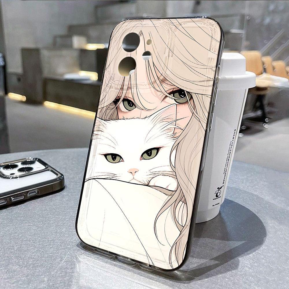 Cat Girl for iPhone17PorMax Mobile Phone Case Apple 14/15 Fine Hole 16 Transparent 13 Protective Case
