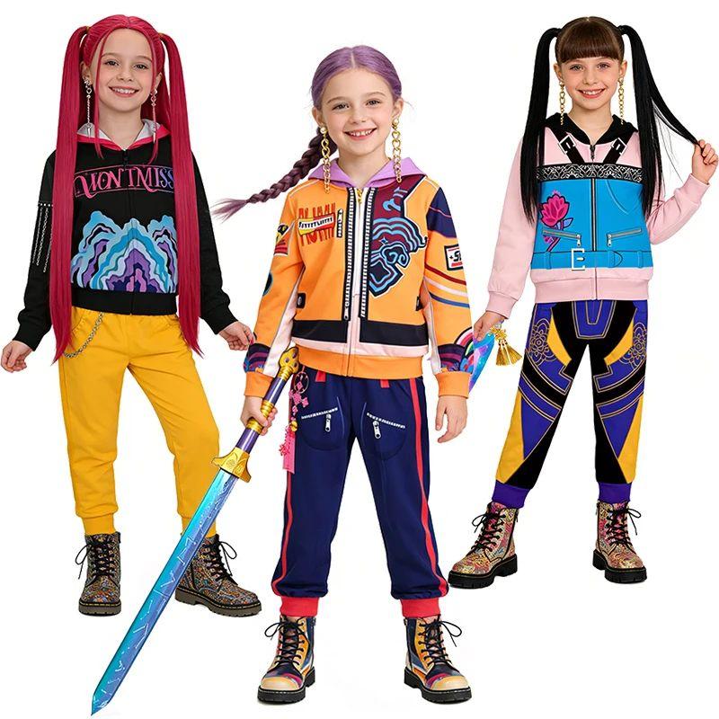 New Girls Outfits Fashion Pop Hoodies Sweatshirt Pants Children's Kids Clothing Halloween Carnival Costumes Set 110-150CM