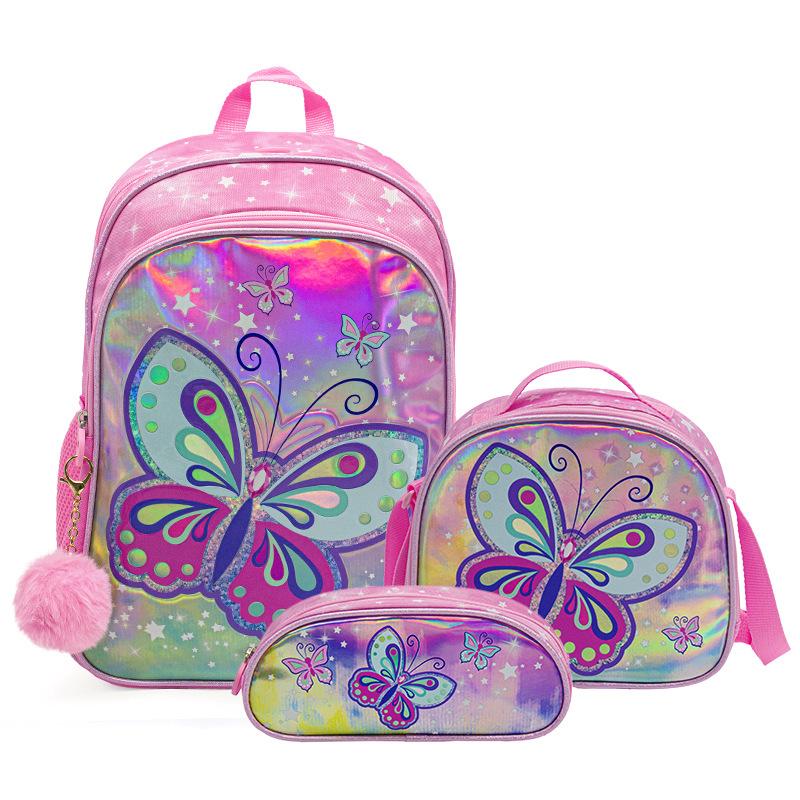 

Three-piece schoolbag set for girls pencil case lunch box hairball bag children students backpack