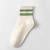 Women's Solid-color Cotton Socks, Mid-calf Socks, Breathable, Antibacterial, Deodorizing Striped, Versatile Sports Women's Socks