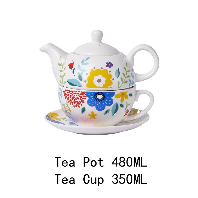 Bone China Tea for One Set In Floral Design Ceramic Teapot Cup and Saucer Set Teaware