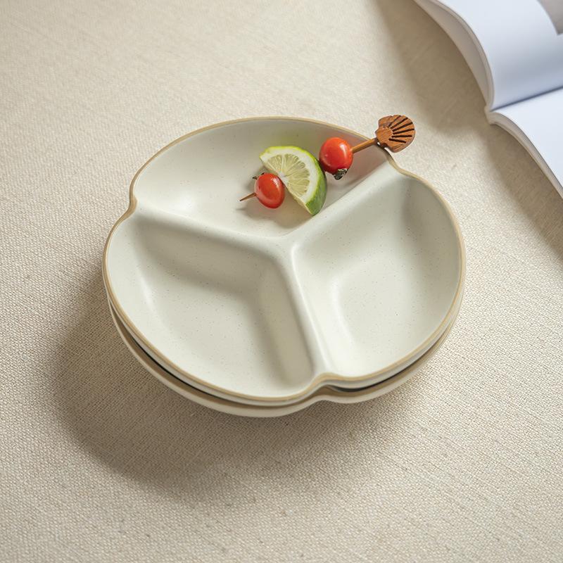 Simple Style Ceramic Three-Grid Plate, Fat Reduction Quantitative Plate, Household Breakfast Plate, Fruit Plate, Side Dish Plate, Dumpling Plate