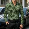 Herren langärmliges Hemd mit Knopfleiste und Kragen, floraler Aufdruck, formell, romantisch, große Blume blühende Blume Ganzkörperdruck, Herren Tropi