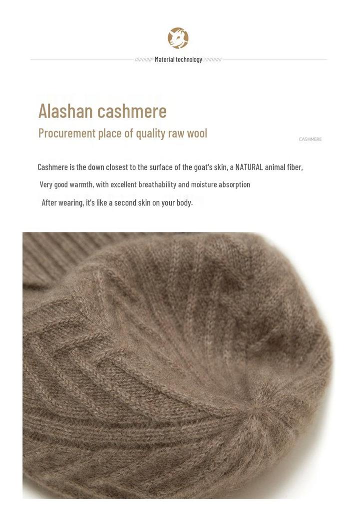 Kang Sai Ni Women's 100% Pure Cashmere Knitted Hat – Warm, Thick, and Perfect for Autumn/Winter Outdoors.