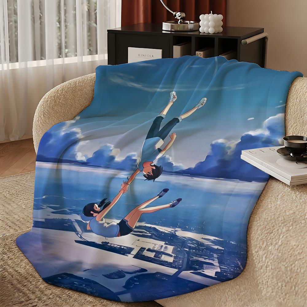 Anime W-Weathering with You-u Throw Warm Soft Flannel Blanket, Multi-use for Sofa Bed Camping Travel Nap