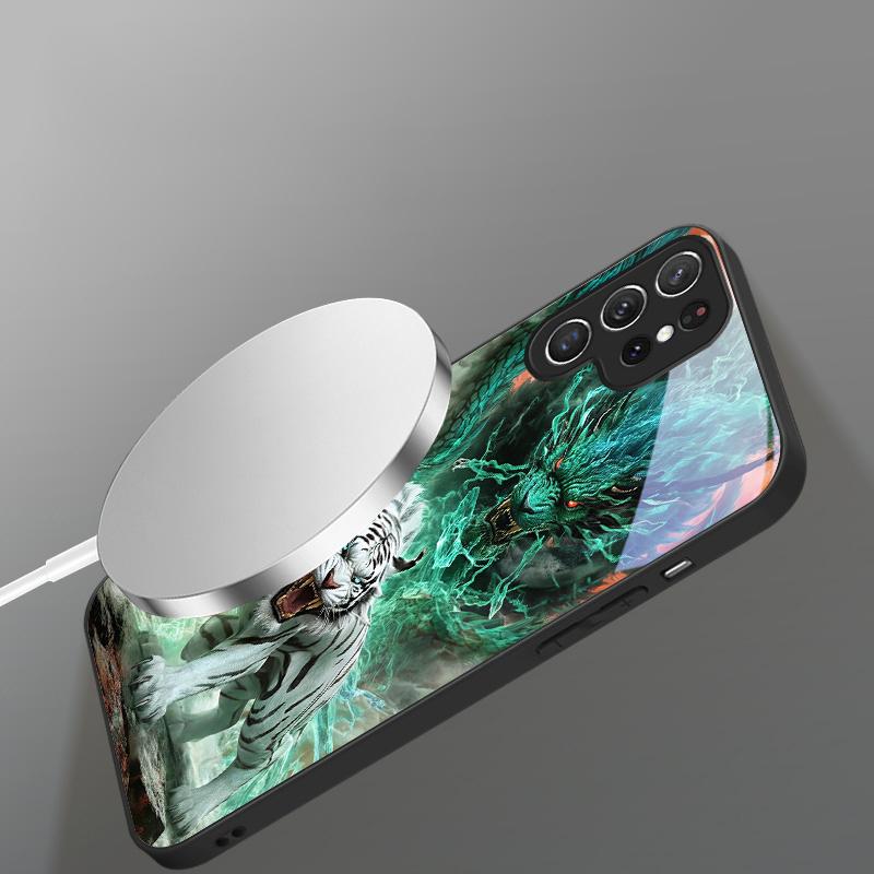 A Huge Dragon and Tiger Suitable For Samsung Galaxy S25 Ultra S20 FE S21 S22+ S23 Plus S24 S26 Edge Magnetism Glass Phone Casee