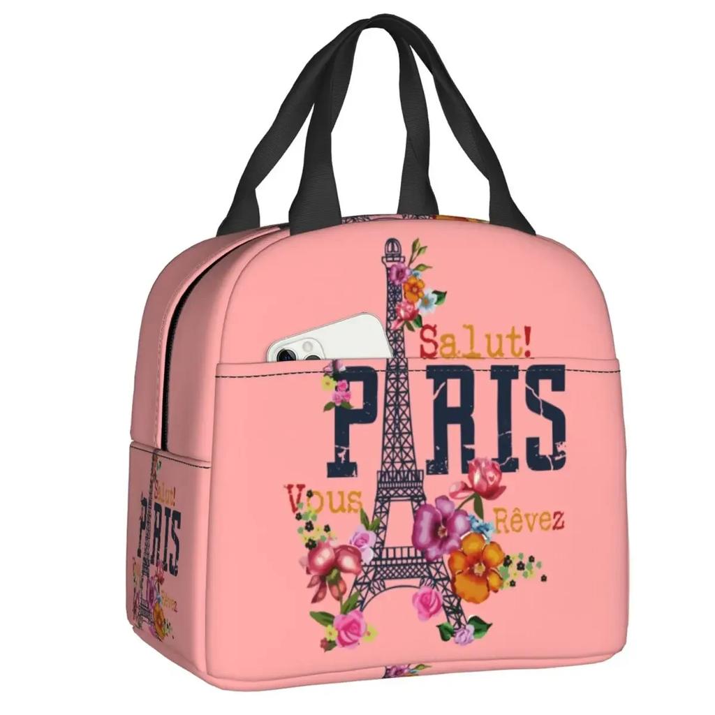 Eiffelturm Isolierte Lunchtasche für Camping Reisen Romantische Französische Liebe Auslaufsichere Kühltasche Thermische Lunchbox Frauen Kinder