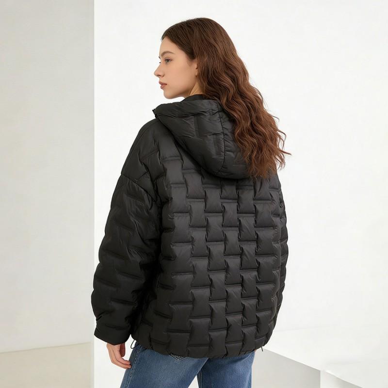 Womens Lightweight Puffer Coat With Hooded Design Quilted Square Warm Duck Down Fill Winter Daily Wear