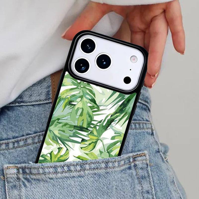 Tropical Green Plant Leaf Phone Case for iPhone 17ProMax 12 13 14 15 16e 17 Pro Max Plus Air Cover