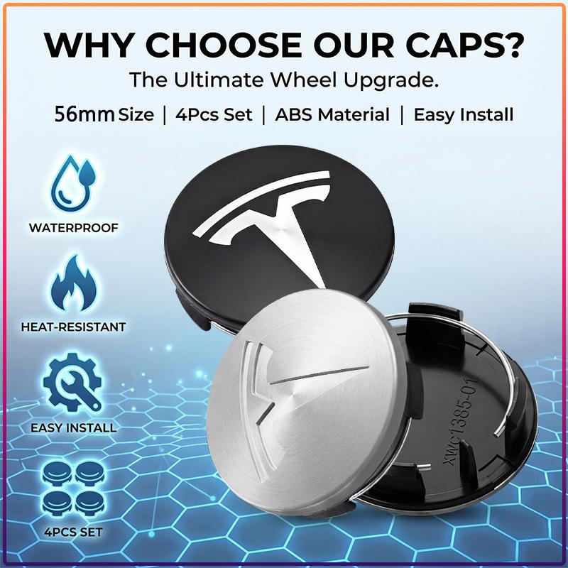 4Pcs 56MM Car Emblem Wheel Center Hub Cap Covers Auto Rim Cover For Tesla Model S Model X Model Y Model 3 Roadster SpaceX Accessory