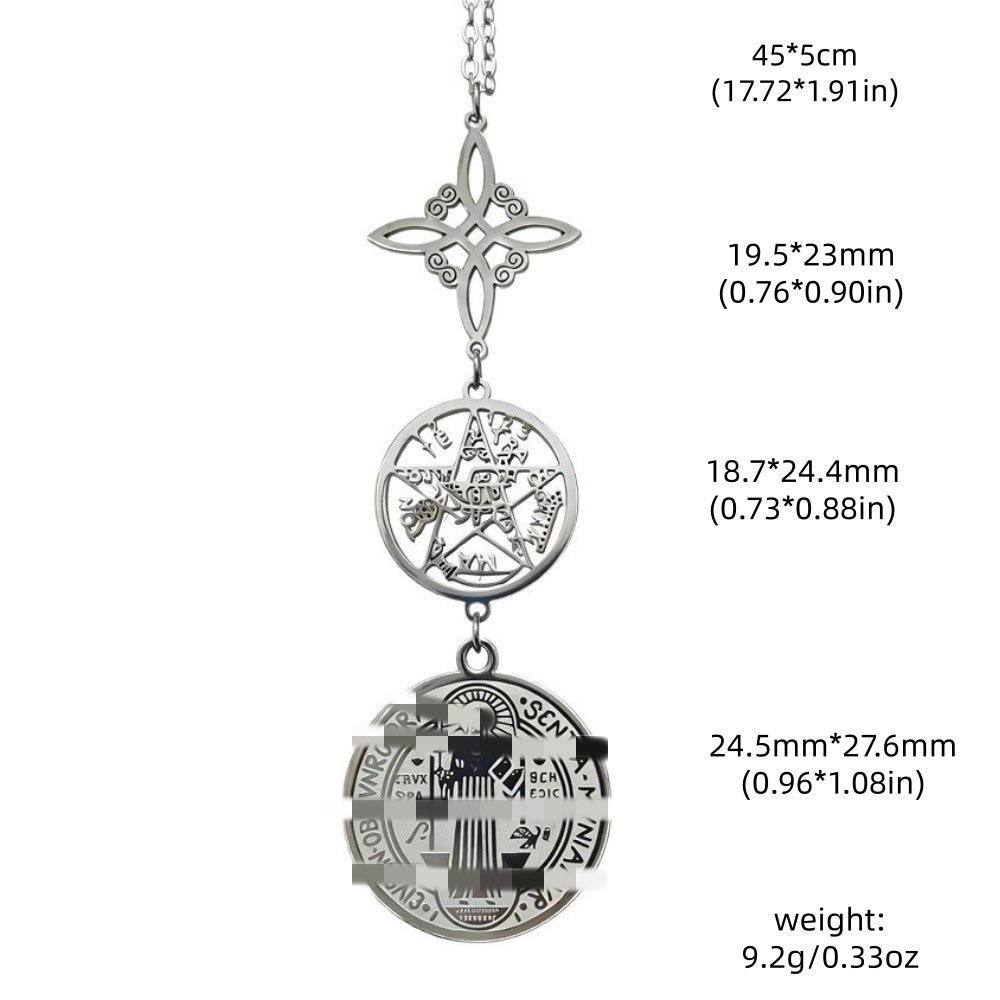 Stainless Steel Double Pendant Necklace with Witch Knot & Star