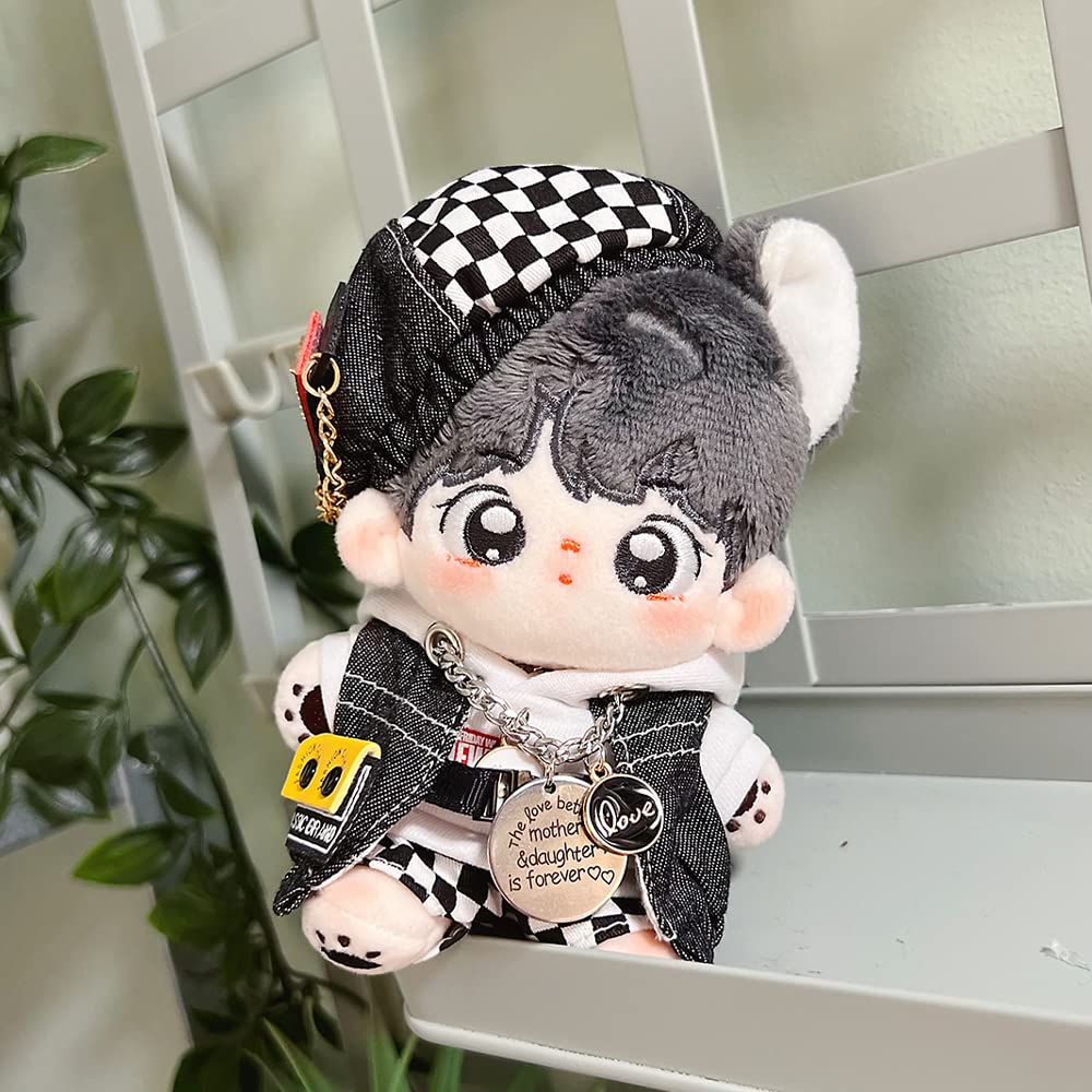 Niannyyhouse 10cm Stuffed Toy Clothes Black and White Trail Suit Beret Hoodie Shorts Vest Cotton Doll Clothes Dress-up