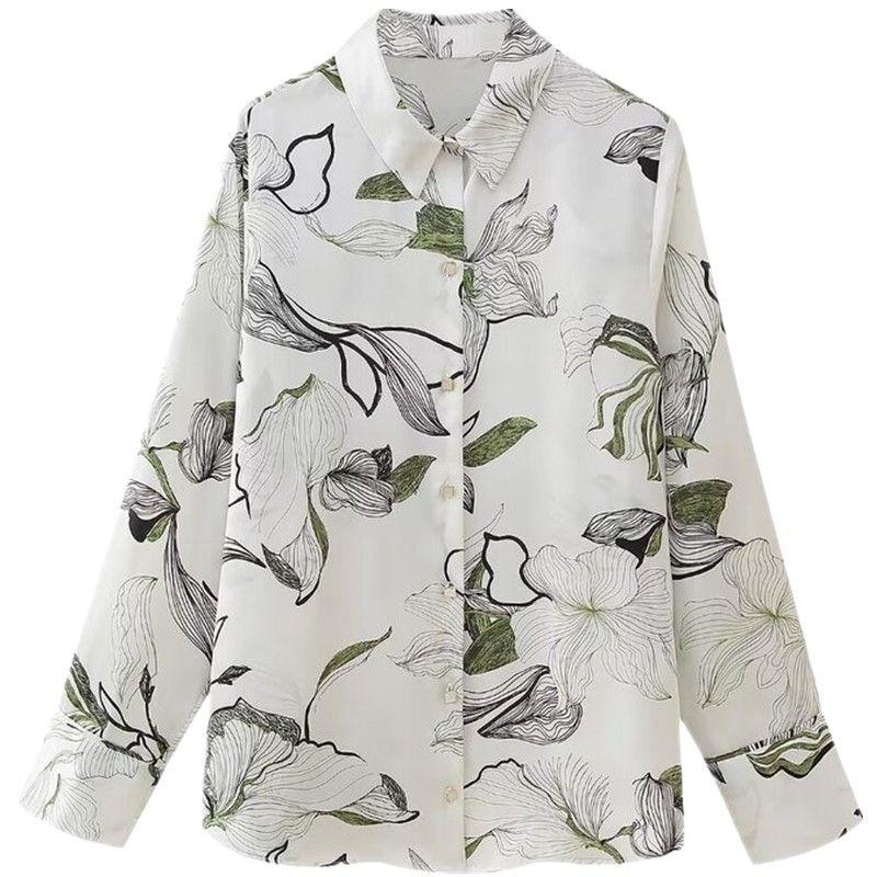 

Fashion Style 2024 Spring New Arrival Women s Clothing Elegant All-Matching Printed Silk Satin Textured Shirt 2379112 069 Picture color S