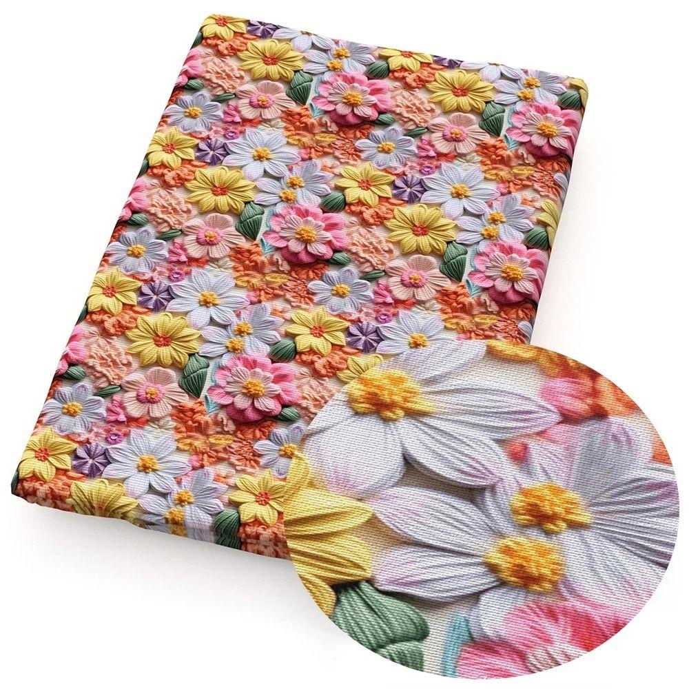 DIY Synthetic Leather Fabric Flowers Florals Printed Imitation Embroidery Faux Leather  Shoes