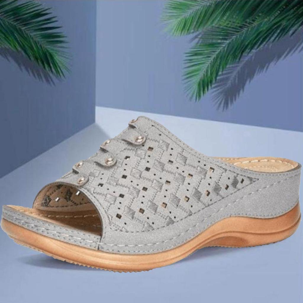 Womens Shoes Wedges Sandalias Hollow Out Solid Peep-toe Slippers