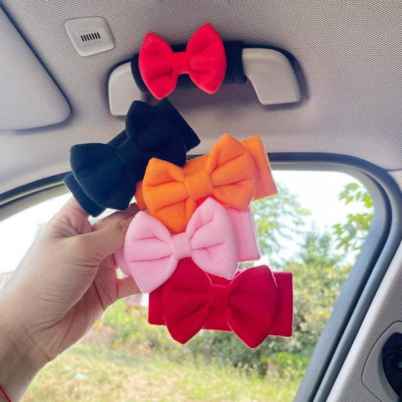 1Pc Car Roof Armrest Covers Soft Suede Protective Cover Car Roof Handle Cover Auto Interior Cute Bow Tie Accessories