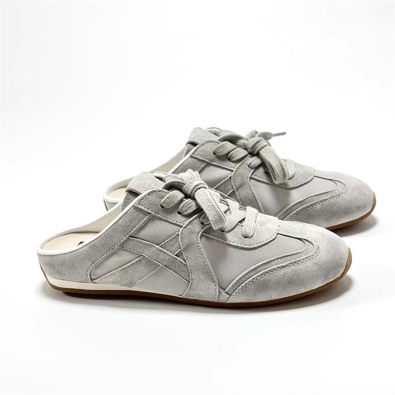 Korean version of German training half slippers for women's summer wear flat bottom color matching leather bag head half slippers without heel l