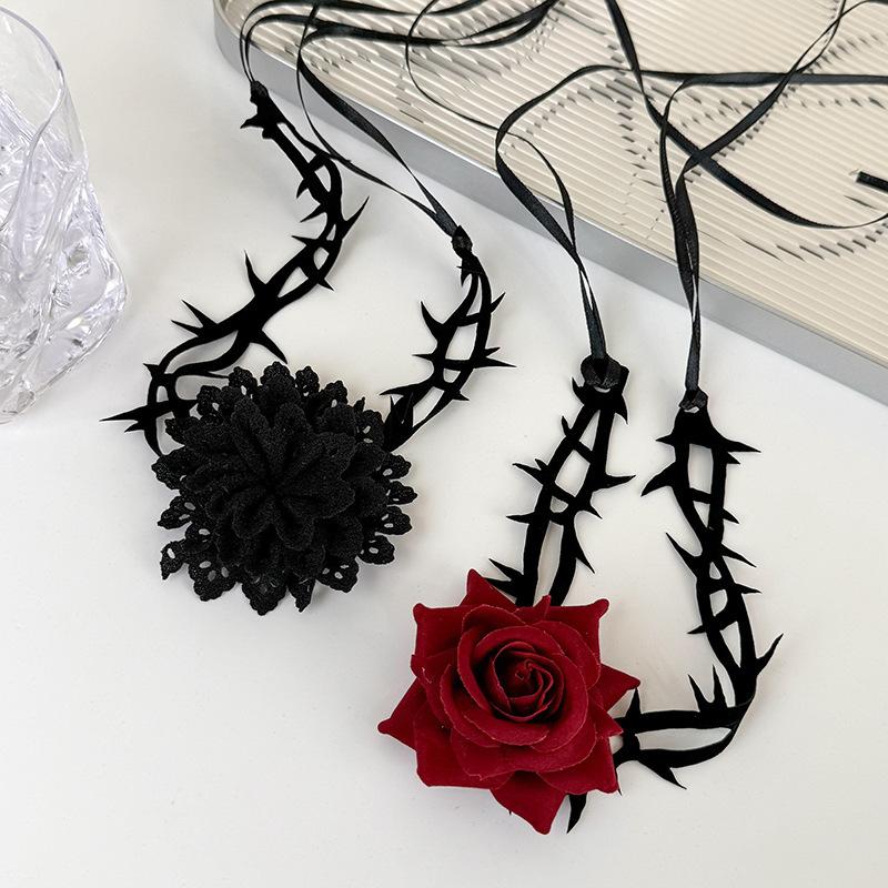 Gothic Dark Rose Thorn Choker Neck Collar Women Halloween Party Photoshoot Retro Dark Style Dress Matching Neck Jewelry for Her