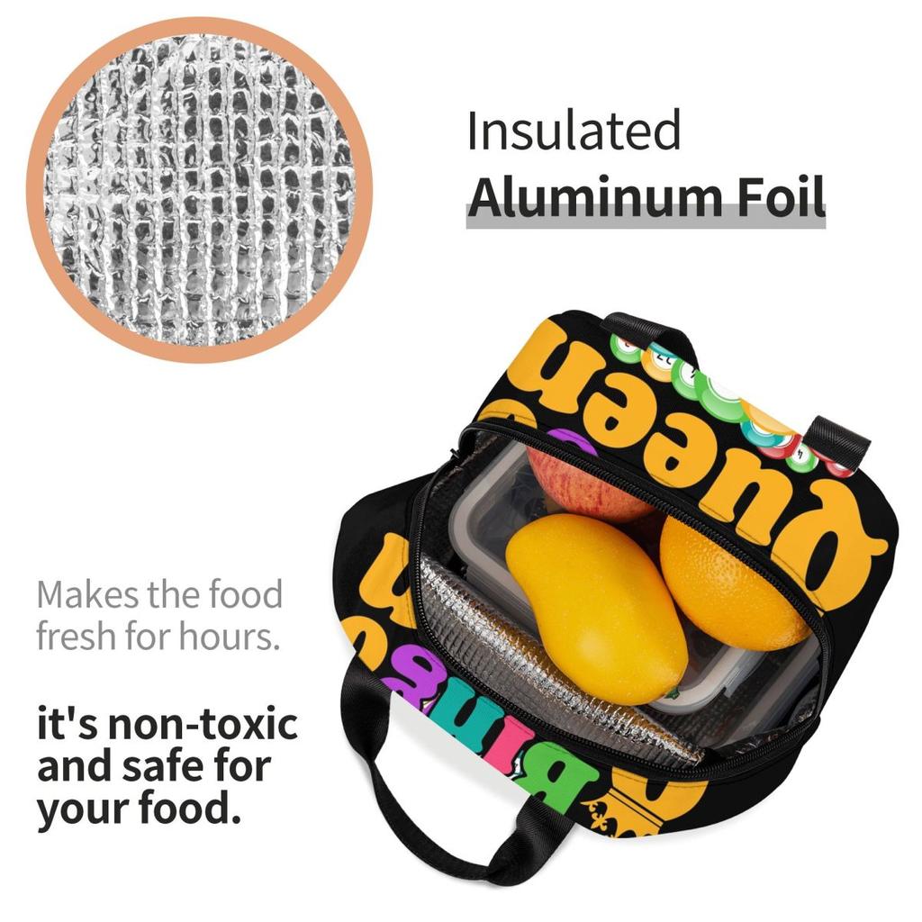 Bolsa de almuerzo térmica aislada personalizada para amantes del juego Bingo Queen, contenedor de almuerzo reutilizable para mujer, caja de alimentos multifunción para picnic al aire libre