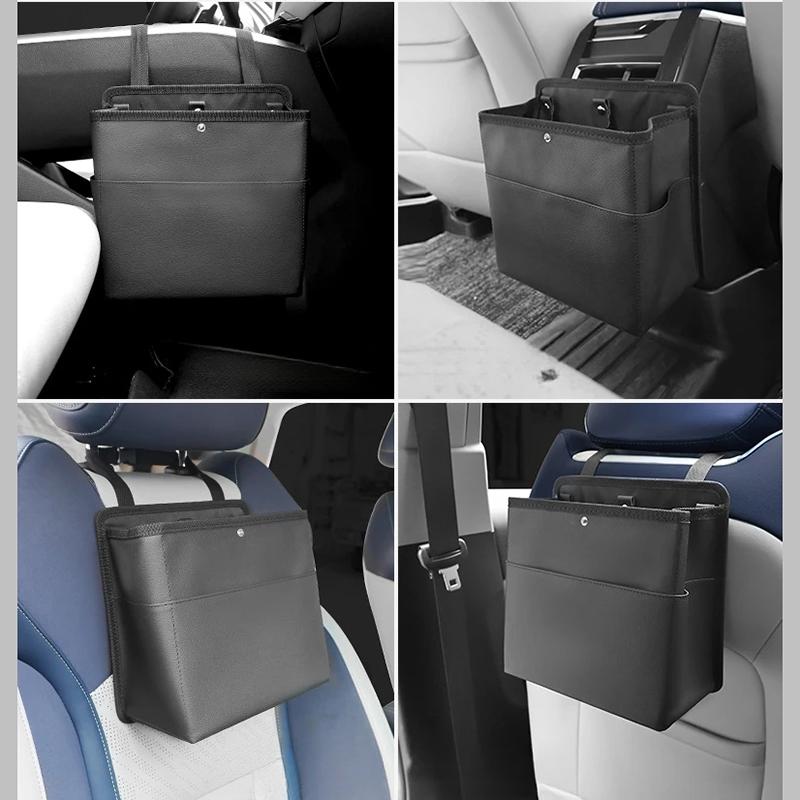 Auto-Mülleimer Leder Auto Beifahrersitz Hängend Müllaufbewahrung Organizer Sitzlehne Handy Taschentücher Taschen Zubehör