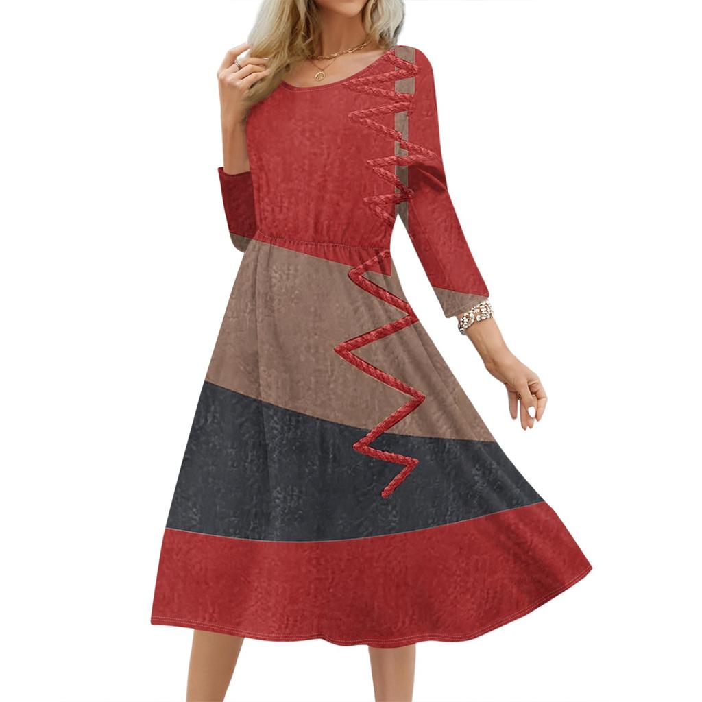 Women's Fashionable Floral And Leaf Loose Dress