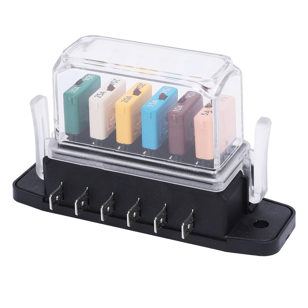 Fuse Block 6 Way ATC ATO Recoverable Current Marine Fuse Block Panel 5A 10A 15A 20A 25A 30A 28VDC with Cover