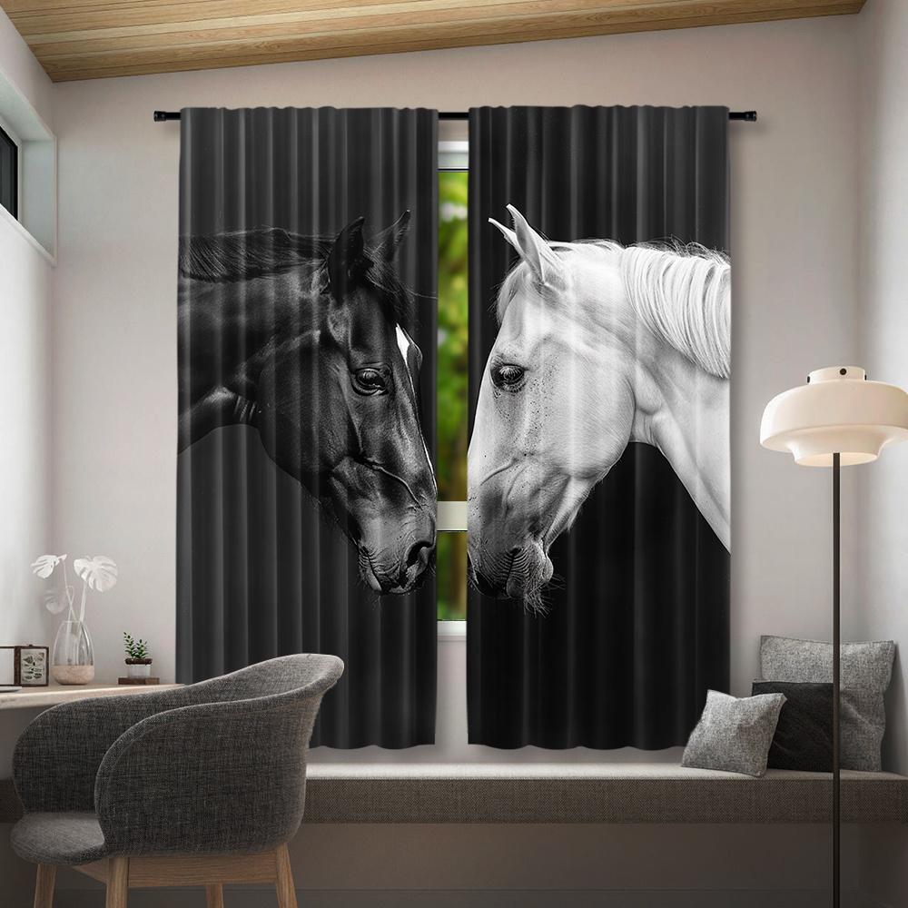 2pcs   2D Animal Horse Printed Curtains   Decorative Window Drapes   Rod Pocket Window Treatment   for Bedroom Living Room   Home Dec