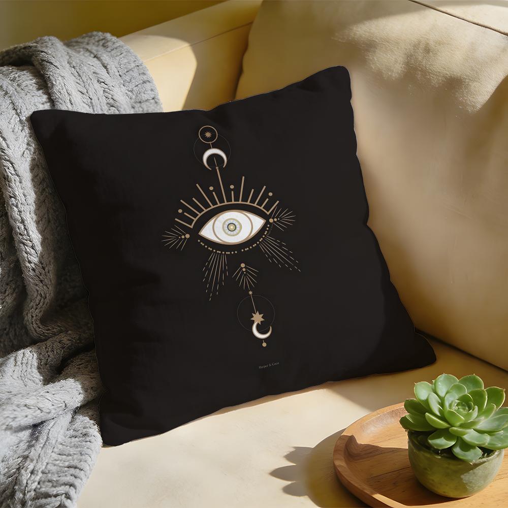 Cushion Cover Washed Linen Soft Breathable Decorative Case for Sofa Home Pillow Cover Evil Eye Symbol Art Print