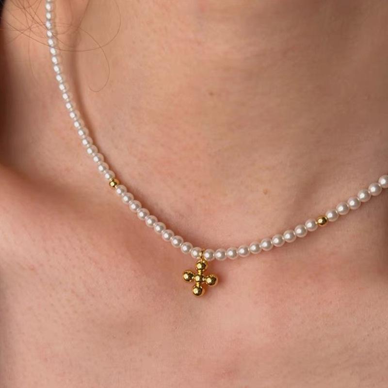 Vintage French Pearl Crystal Choker - Elegant Korean-Inspired Necklace for Women
