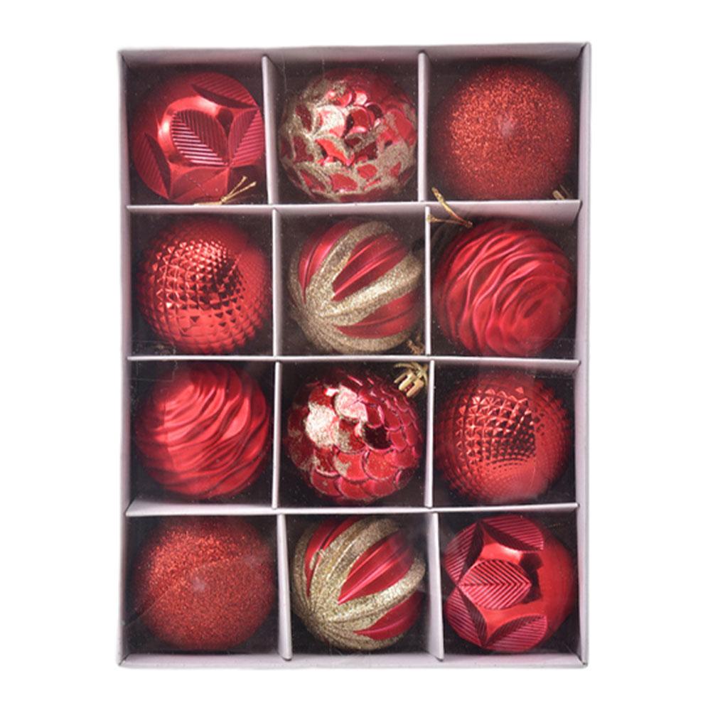 

12 штук пластиковых рождественских елочных подвесных шаров, съемных, 12 узоров, украшение для офиса, торгового центра, праздничного украшения красный